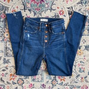 Madewell 10” high rise distressed skinny jeans